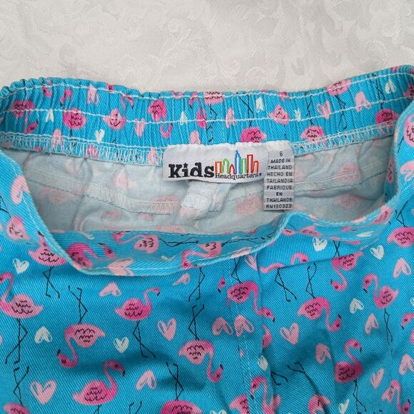 Kids Headquarters Girls Blue Shorts with Pink Flamingo and Heart Print Size 6 - Picture 5 of 6